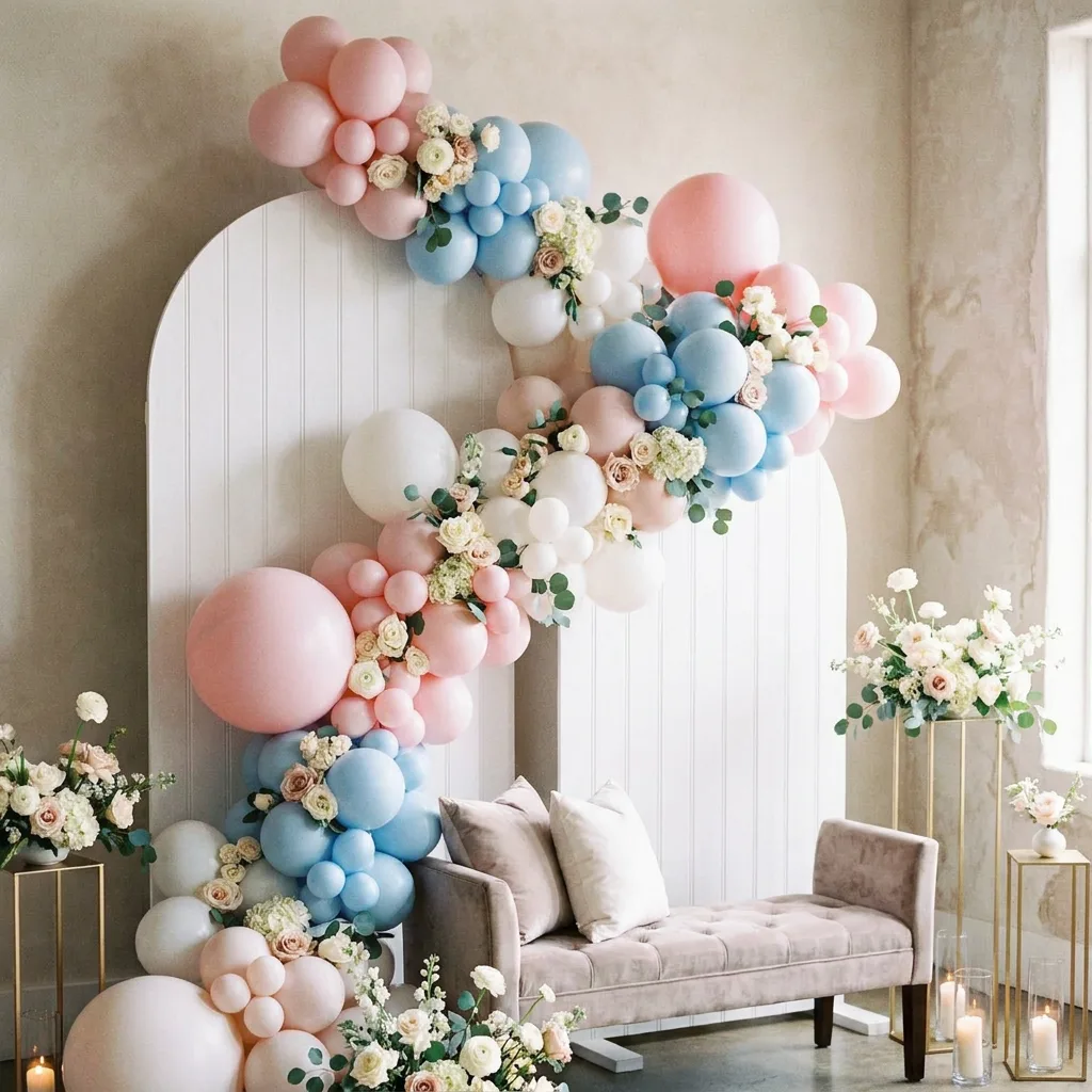 Premium shower event styling featuring custom arches and props